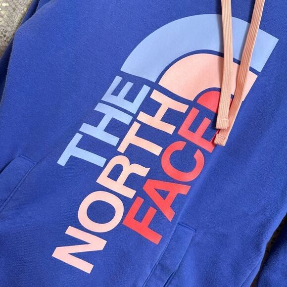 The North Face Blue Purple Pastel Logo Pullover Hoodie XS - Picture 3 of 5